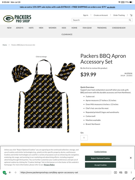 NFL Other - NFL Green Bay Packers Green and Gold BBQ Apron Accessory Set